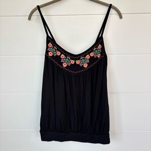H&M Black Embroidered Floral Womens Tank Top Size Small